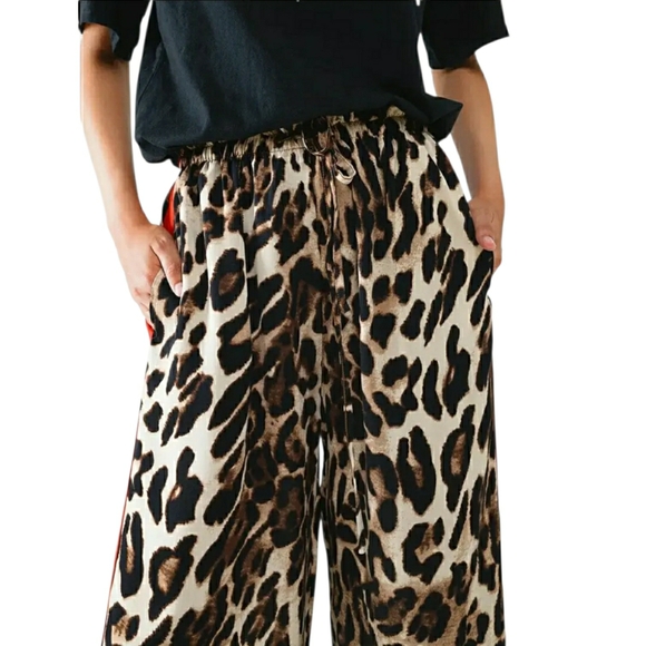 HOT! Leopard Print Wide-Leg Pants with Red Stripe (Multiple Sizes Available) - Picture 8 of 14